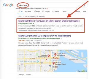 Screenshot of Google search results page shows our local SEO experts ranking on Page 1, Position 1 for the keyword.