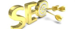 The letters “SEO” in gold with three arrows hitting the bullseye in the “O” representing expert search results.