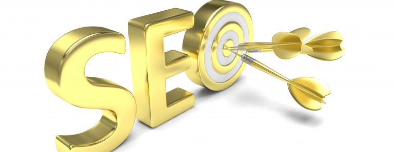 The letters “SEO” in gold with three arrows hitting the bullseye in the “O” representing expert search results.
